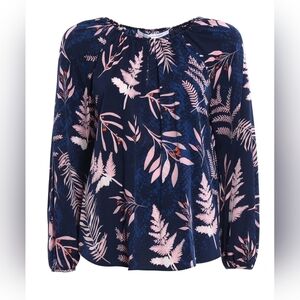 Diane Von Furstenberg Navy and Pink Floral Blouse